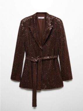 Mango Sequin blazer with belt.  Cognac